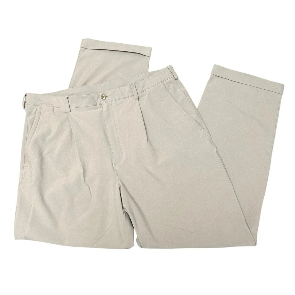 Nike Golf‎ Pants 38x32 Nike Fit Dry Cuffed Pleated Beige Khaki Men's